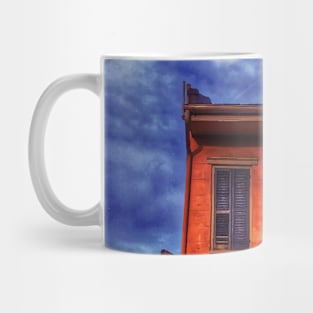 Sunny Days and Blue Skies on a New Orleans French Quarter Street with Orange Iconic Architecture and Nola People Walking in Southern Louisiana Mug